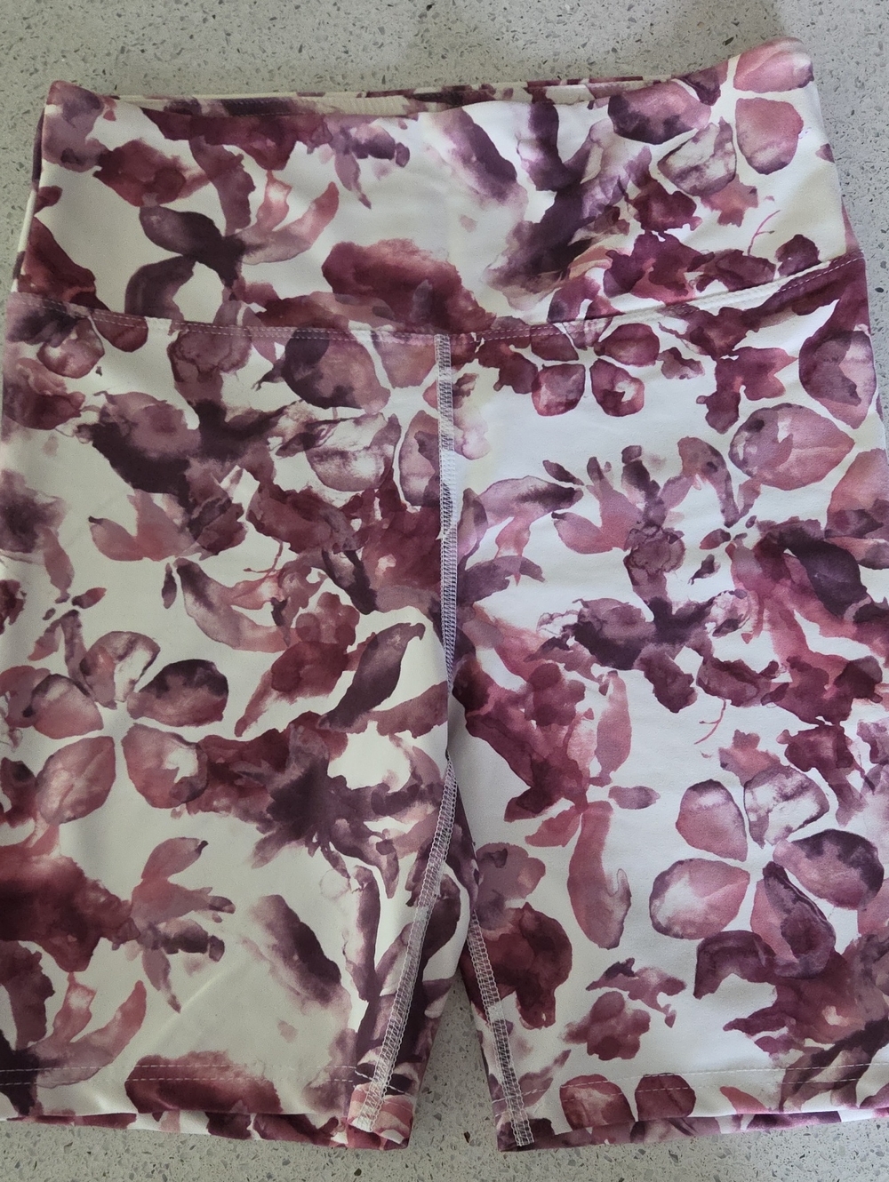 Balance Collection Floral Watercolor Bike Shorts in White and Plum
